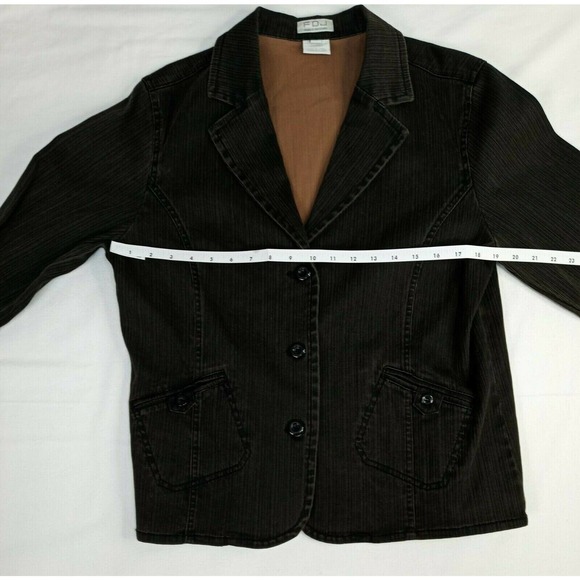 FdJ French Dressing Women's Large Brown Stretch Denim Jacket Button Up Pockets - Picture 10 of 12